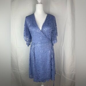 Franscesca’s Polyester Light Blue Lace Ruffle Butterfly Sleeve Size S Wrap Dress